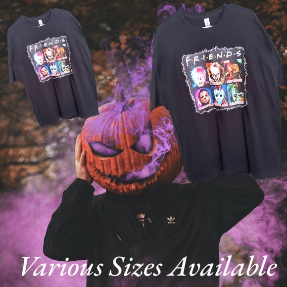 NWT!! Horror-Themed Iconic Friends Black Cotton T-Shirt In Various Sizes!! - Picture 11 of 15